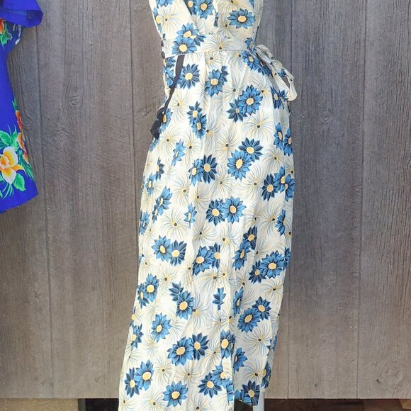 NOS 1940’s Vintage Cream Blue Floral sz 24 1/2 Cotton Day Dress Sanforized - Picture 6 of 10